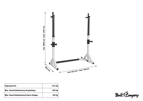 Professioneller verstellbarer Kniebeugenständer / Free Rack / Langhantel Ablage inkl. Dips-Barren BCA-29 - 8