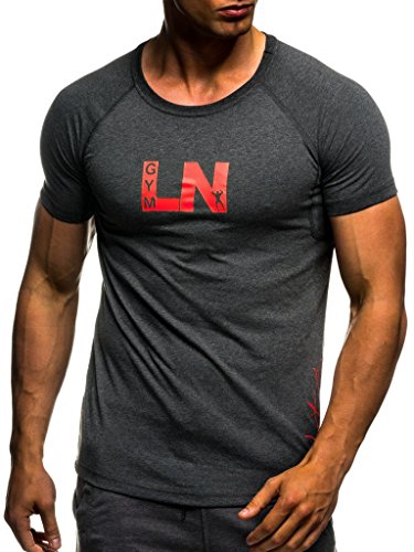 LEIF NELSON GYM Herren Fitness T-Shirt Trainingsshirt Training LN06282; Grš§e S, Anthrazit-Rot - 2
