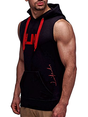 LEIF NELSON GYM Herren Fitness T-Shirt Hoodie Trainingsshirt LN06260; Grš§e M, Schwarz-Rot - 2