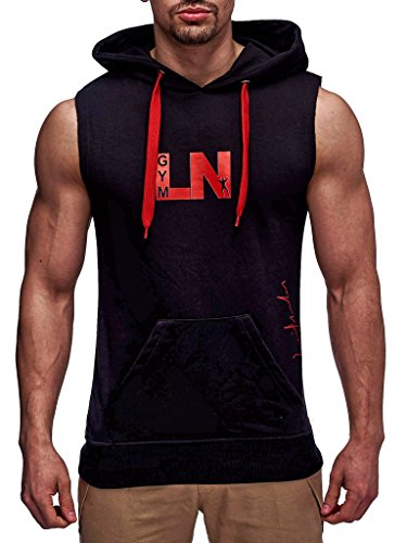 LEIF NELSON GYM Herren Fitness T-Shirt Hoodie Trainingsshirt LN06260; Grš§e M, Schwarz-Rot - 3