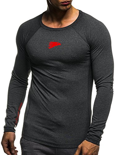LEIF NELSON GYM Herren Fitness Sweatshirt T-Shirt Rundhals Langarm Trainingsshirt Training LN06283; Grš§e S, Anthrazit-Rot - 3